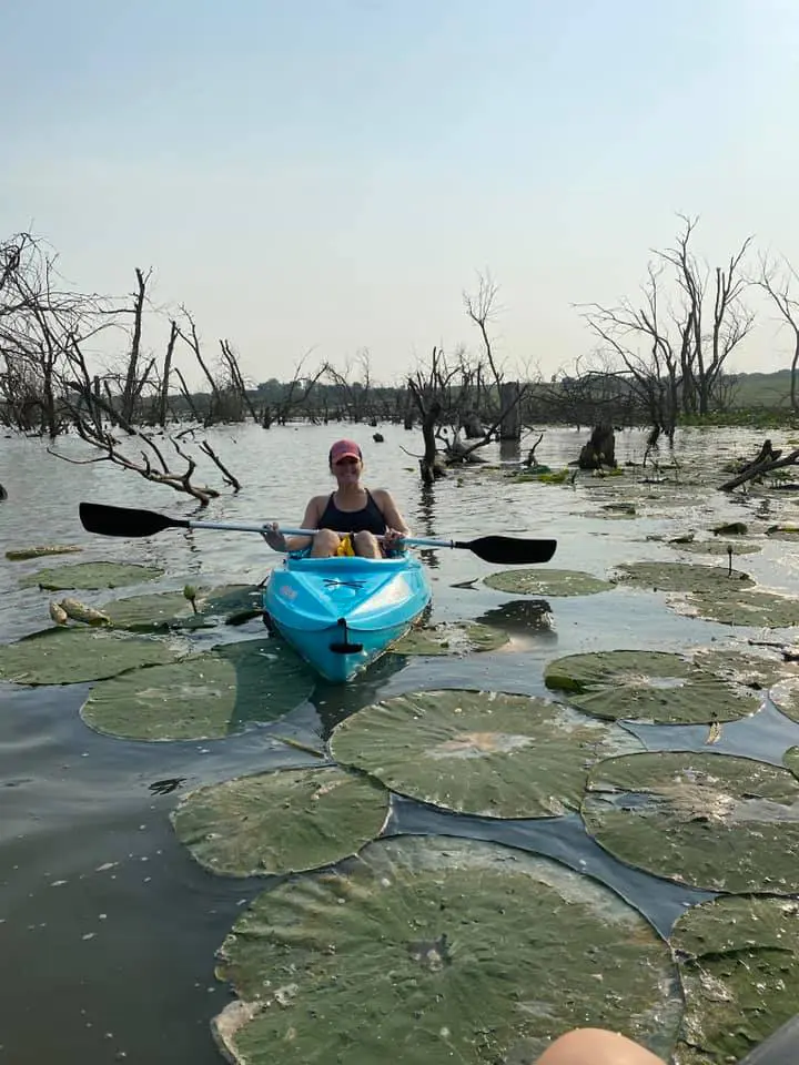 Kayaking among the lily pads